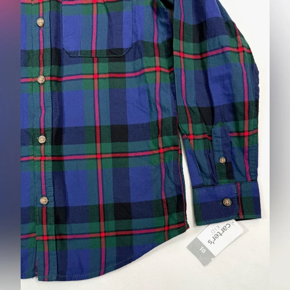 NWT CARTER'S Boys' Blue‎ & Green Tartan Plaid Long Sleeve Casual Button Down 10